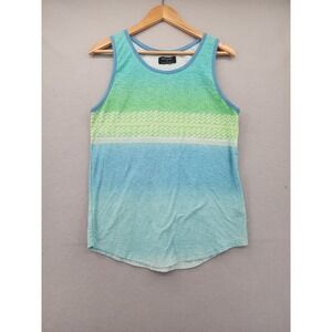 Ocean Current Tank Top Small Blue Green Ombre Slub Knit Geometric Beach Surf